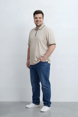 Men’s Tomato Store Big Size Zip Polo Featuring A Modern Half Zip Neckline, Contrast Tipping Details
