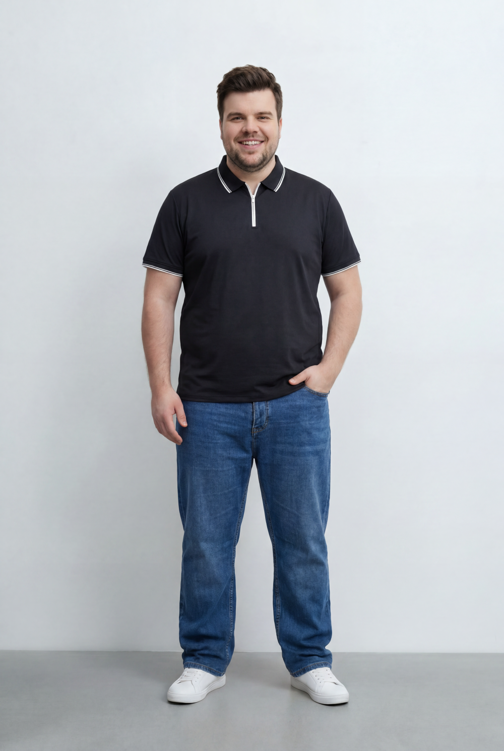 Men’s Tomato Store Big Size Zip Polo Featuring A Modern Half Zip Neckline, Contrast Tipping Details