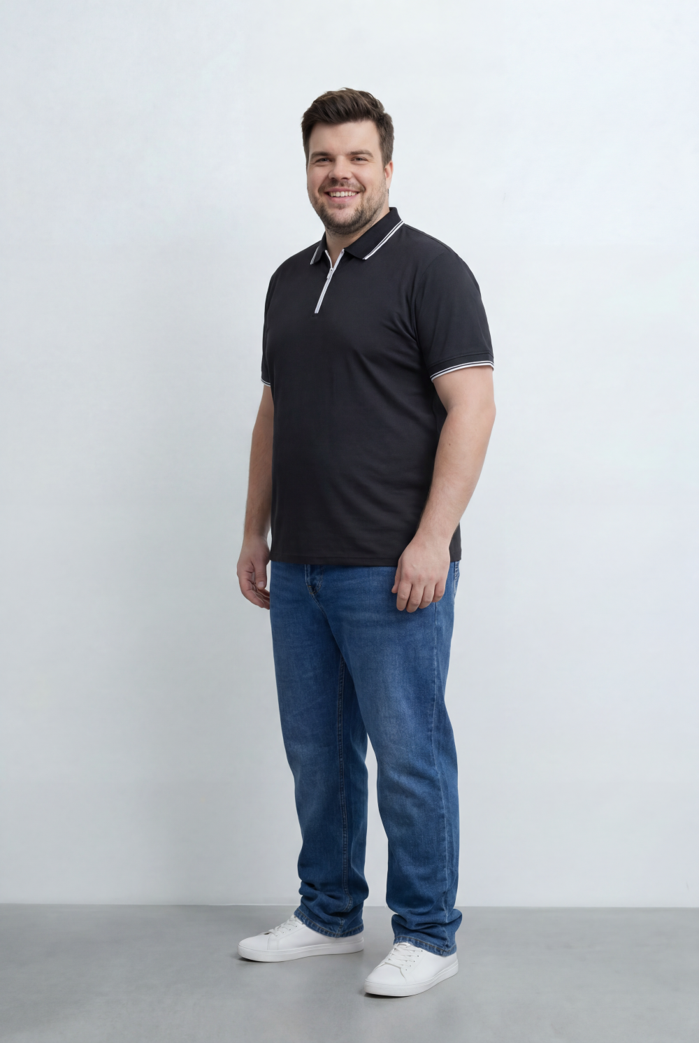 Men’s Tomato Store Big Size Zip Polo Featuring A Modern Half Zip Neckline, Contrast Tipping Details