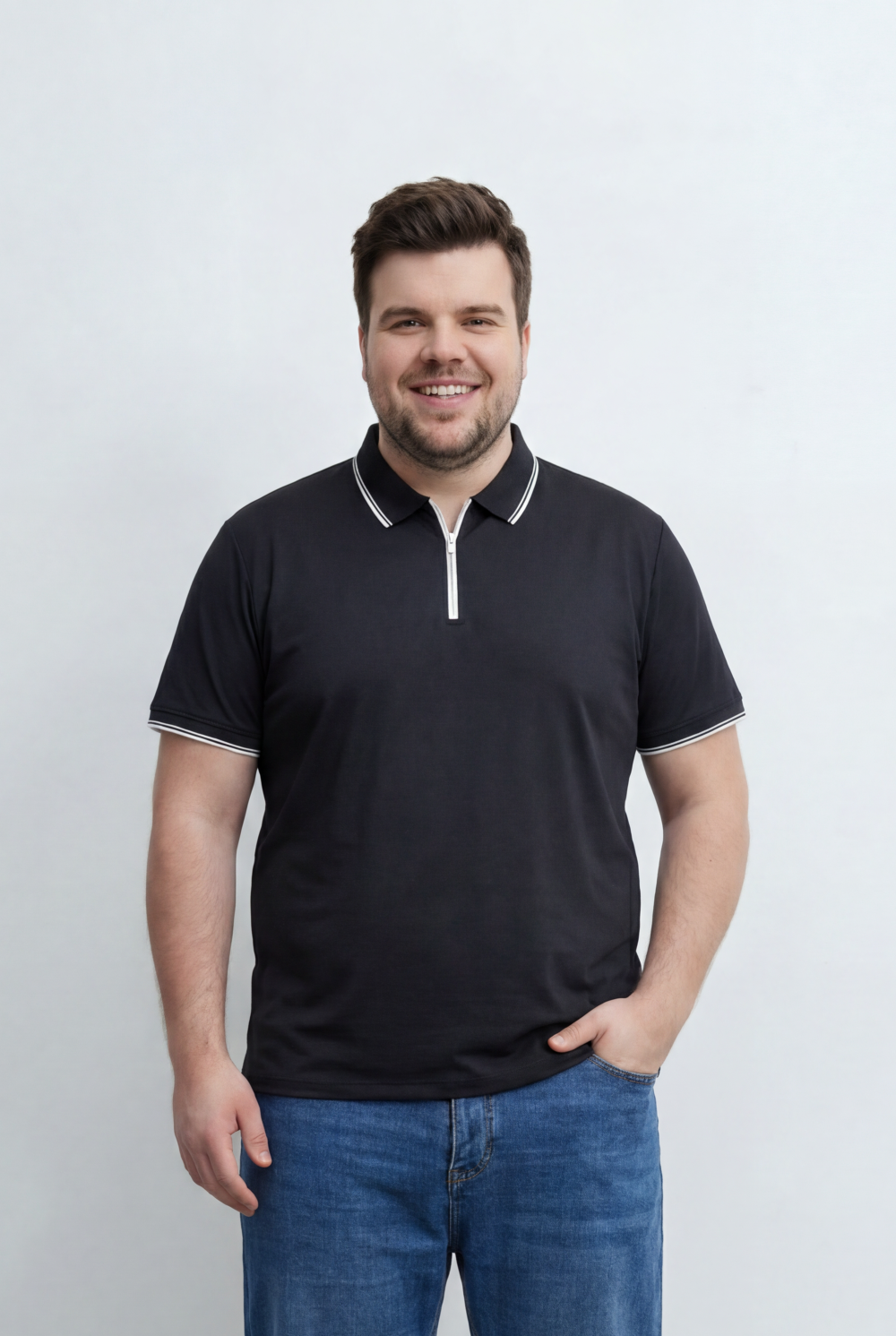 Men’s Tomato Store Big Size Zip Polo Featuring A Modern Half Zip Neckline, Contrast Tipping Details