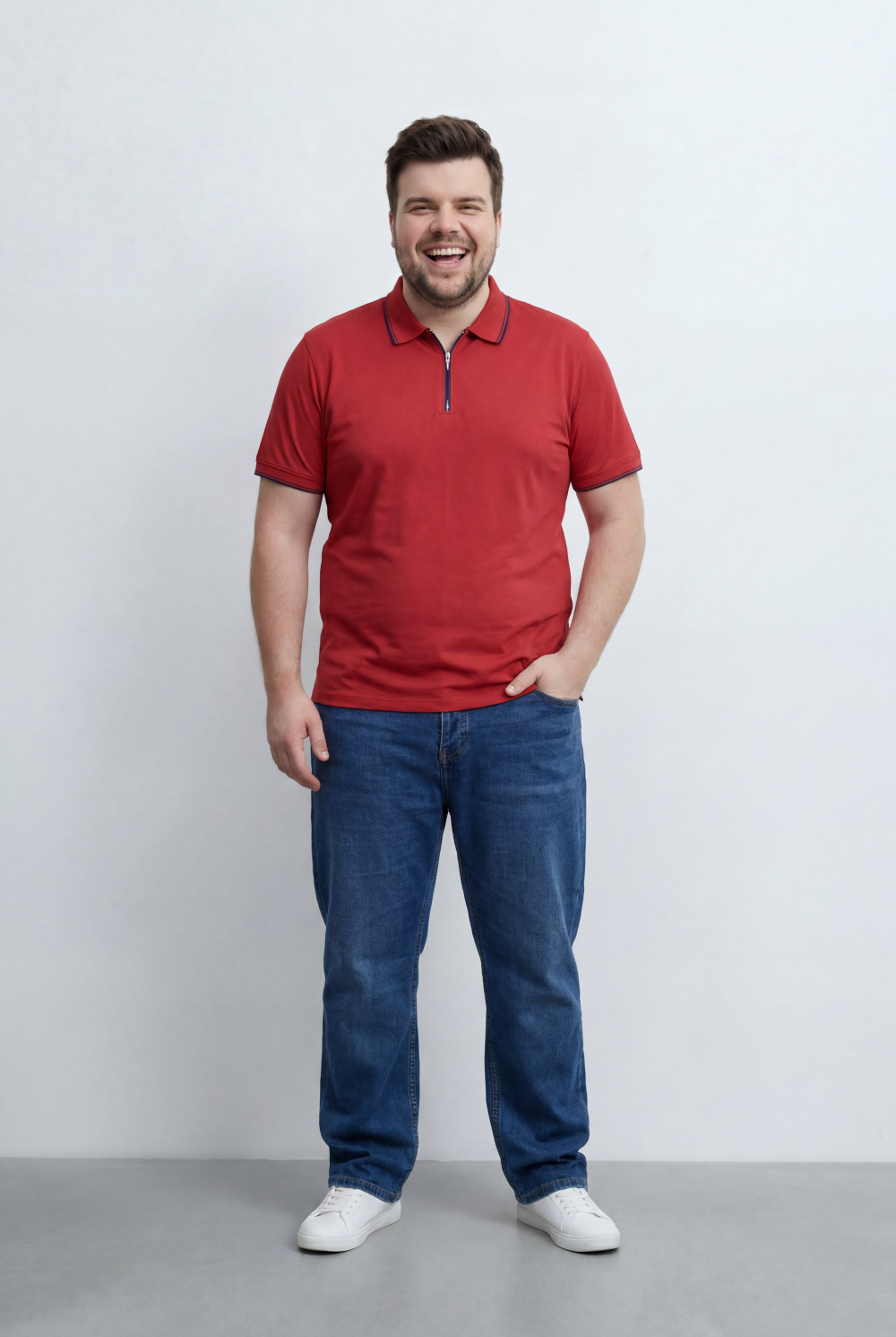 Men’s Tomato Store Big Size Zip Polo Featuring A Modern Half Zip Neckline, Contrast Tipping Details