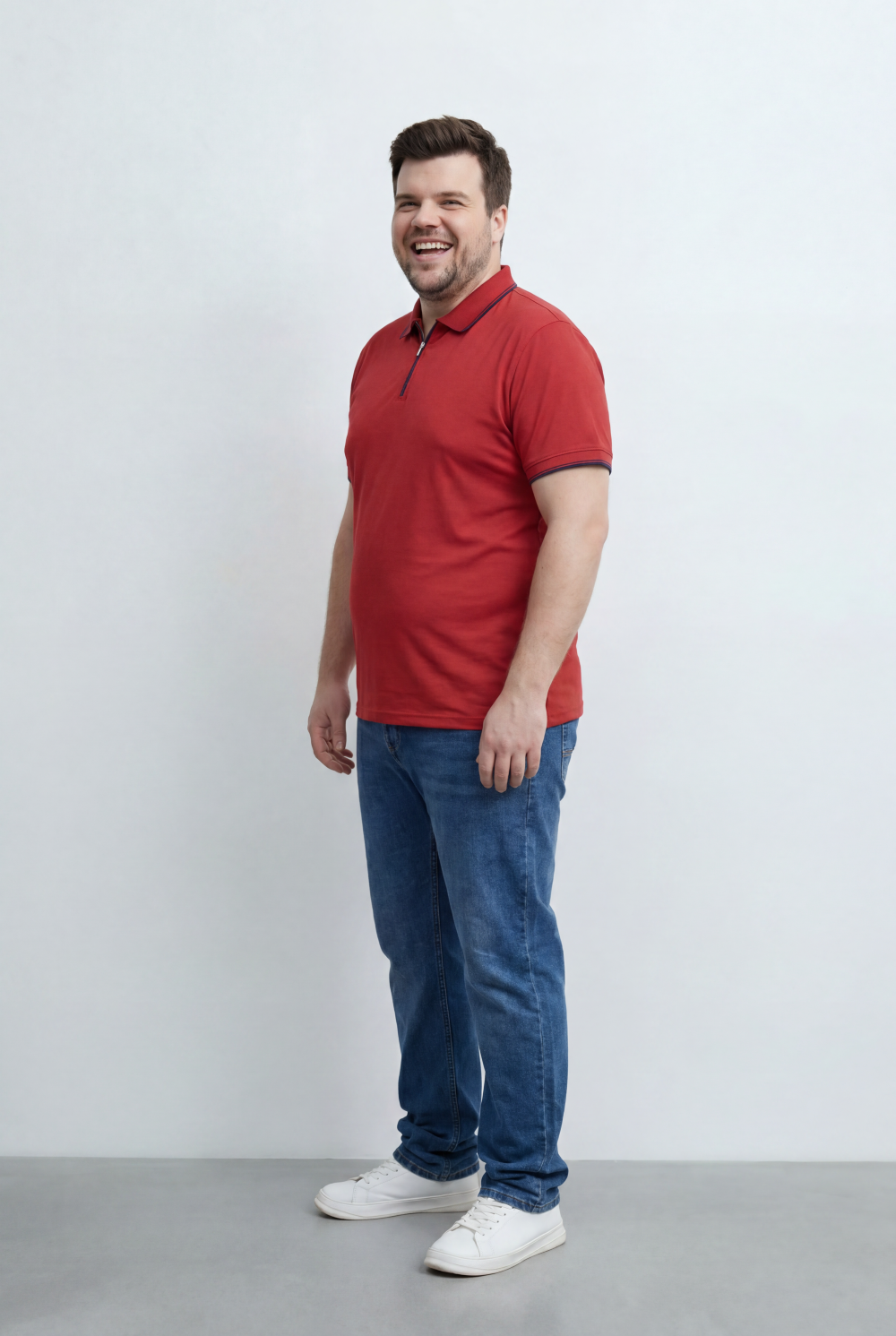 Men’s Tomato Store Big Size Zip Polo Featuring A Modern Half Zip Neckline, Contrast Tipping Details