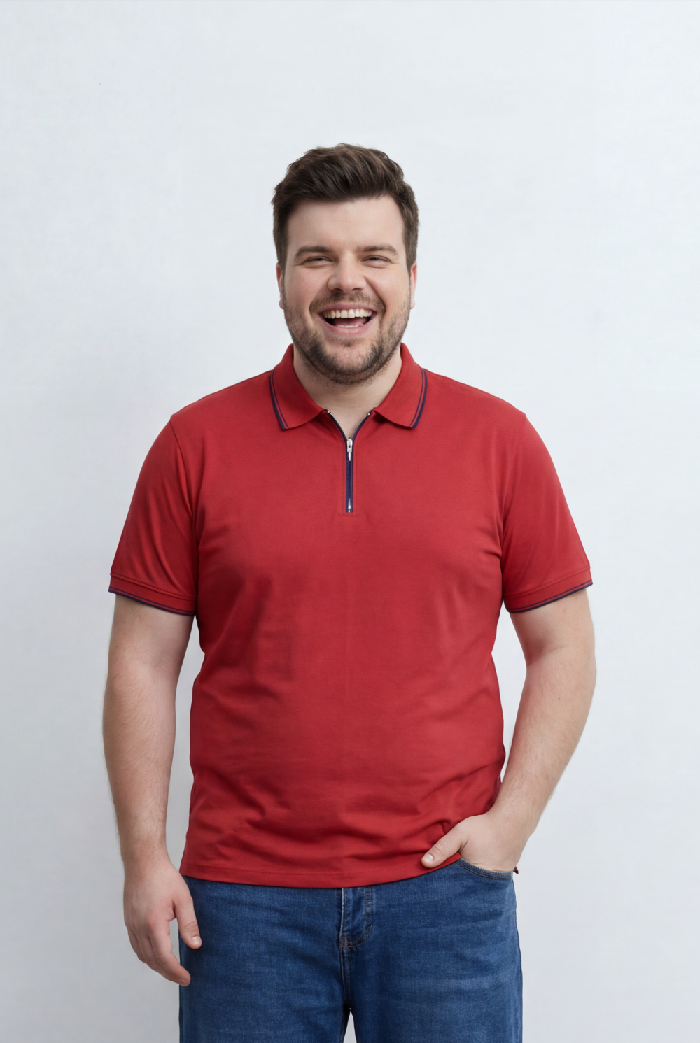 Men’s Tomato Store Big Size Zip Polo Featuring A Modern Half Zip Neckline, Contrast Tipping Details