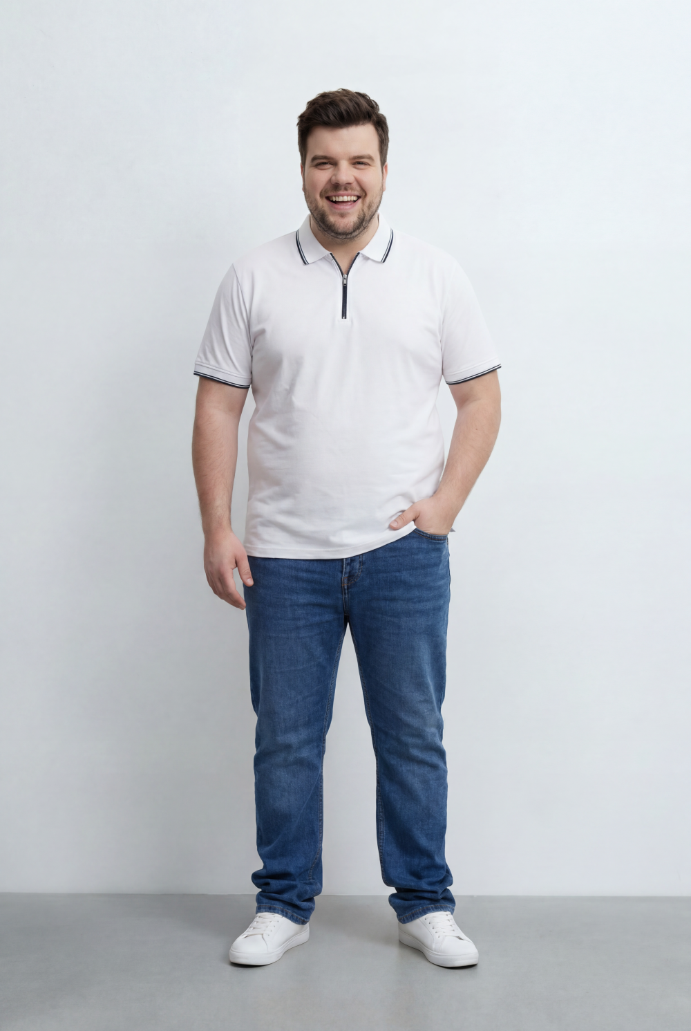 Men’s Tomato Store Big Size Zip Polo Featuring A Modern Half Zip Neckline, Contrast Tipping Details