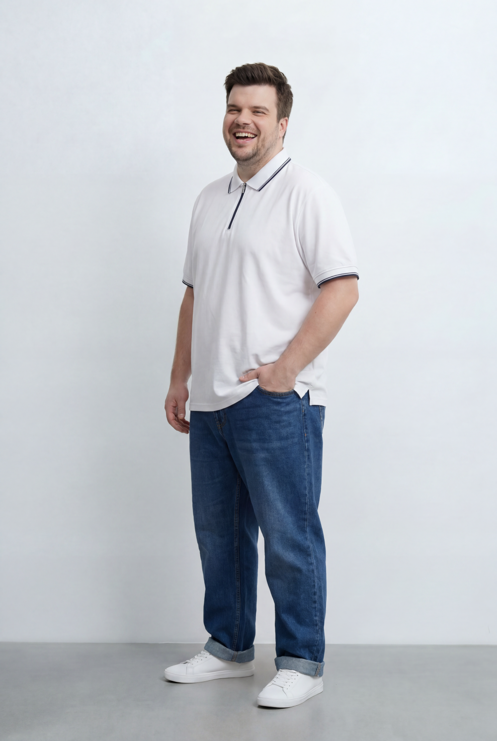 Men’s Tomato Store Big Size Zip Polo Featuring A Modern Half Zip Neckline, Contrast Tipping Details