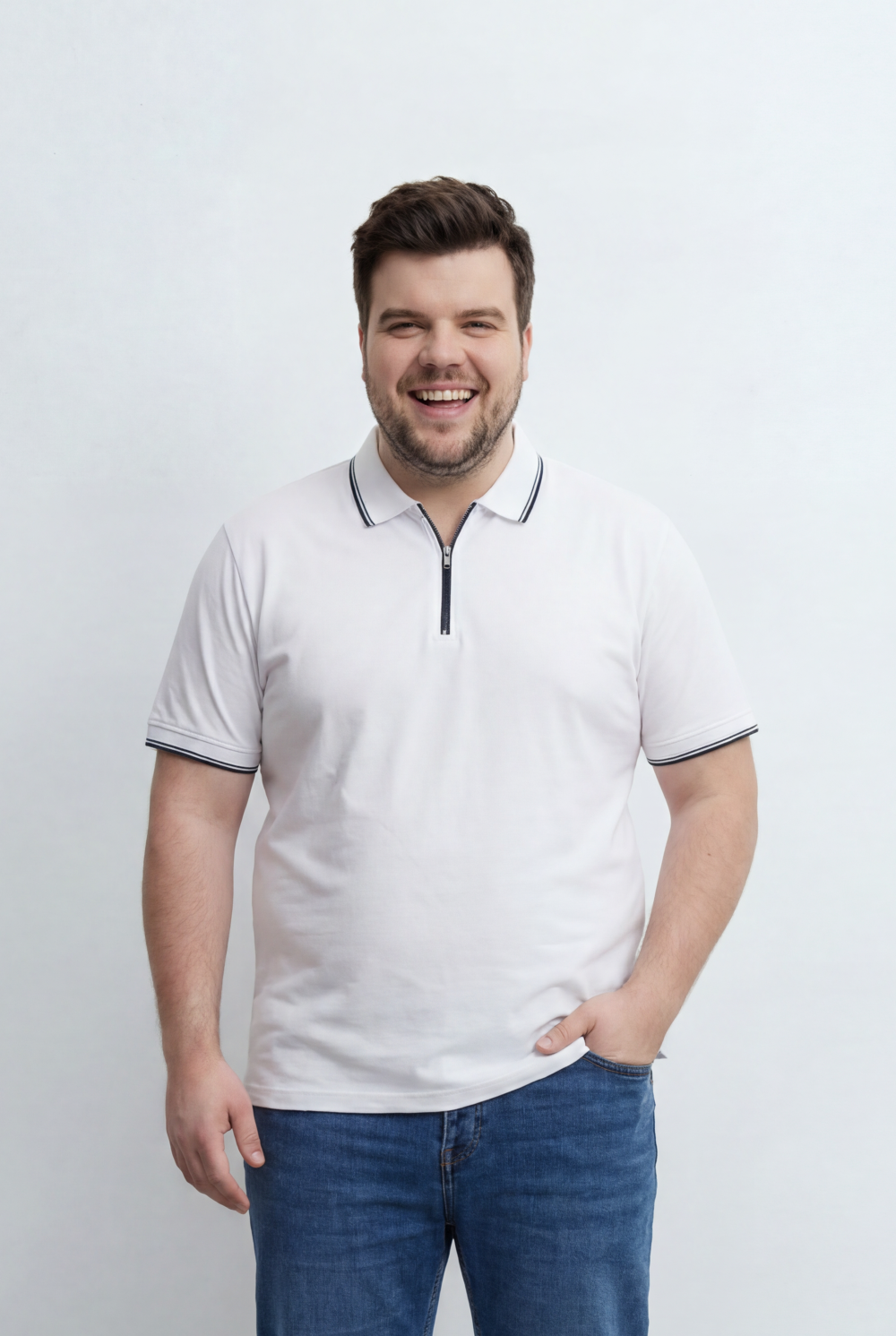 Men’s Tomato Store Big Size Zip Polo Featuring A Modern Half Zip Neckline, Contrast Tipping Details