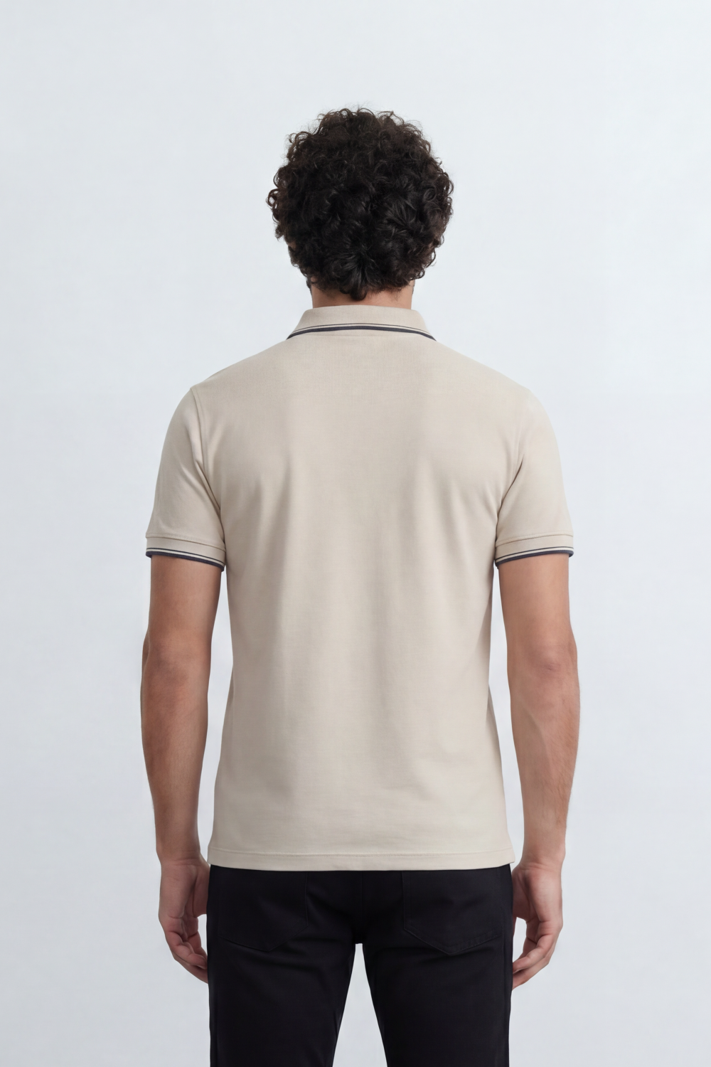 Men’s Tomato Store Zip Trim T-Shirt Polo Clean Solid Surface With Fine Micro Grain Texture Half Zip Front Contrast Tipping Trims Slim Fit