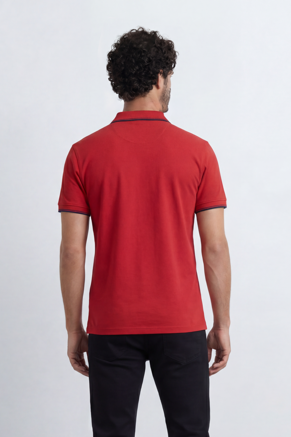 Men’s Tomato Store Zip Trim T-Shirt Polo Clean Solid Surface With Fine Micro Grain Texture Half Zip Front Contrast Tipping Trims Slim Fit