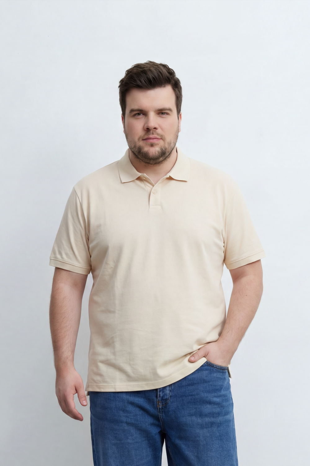 Men’s Tomato Store Soft Placket Polo T-Shirt Fine Grain Texture Covers The Plain Body Button Detail Big Size