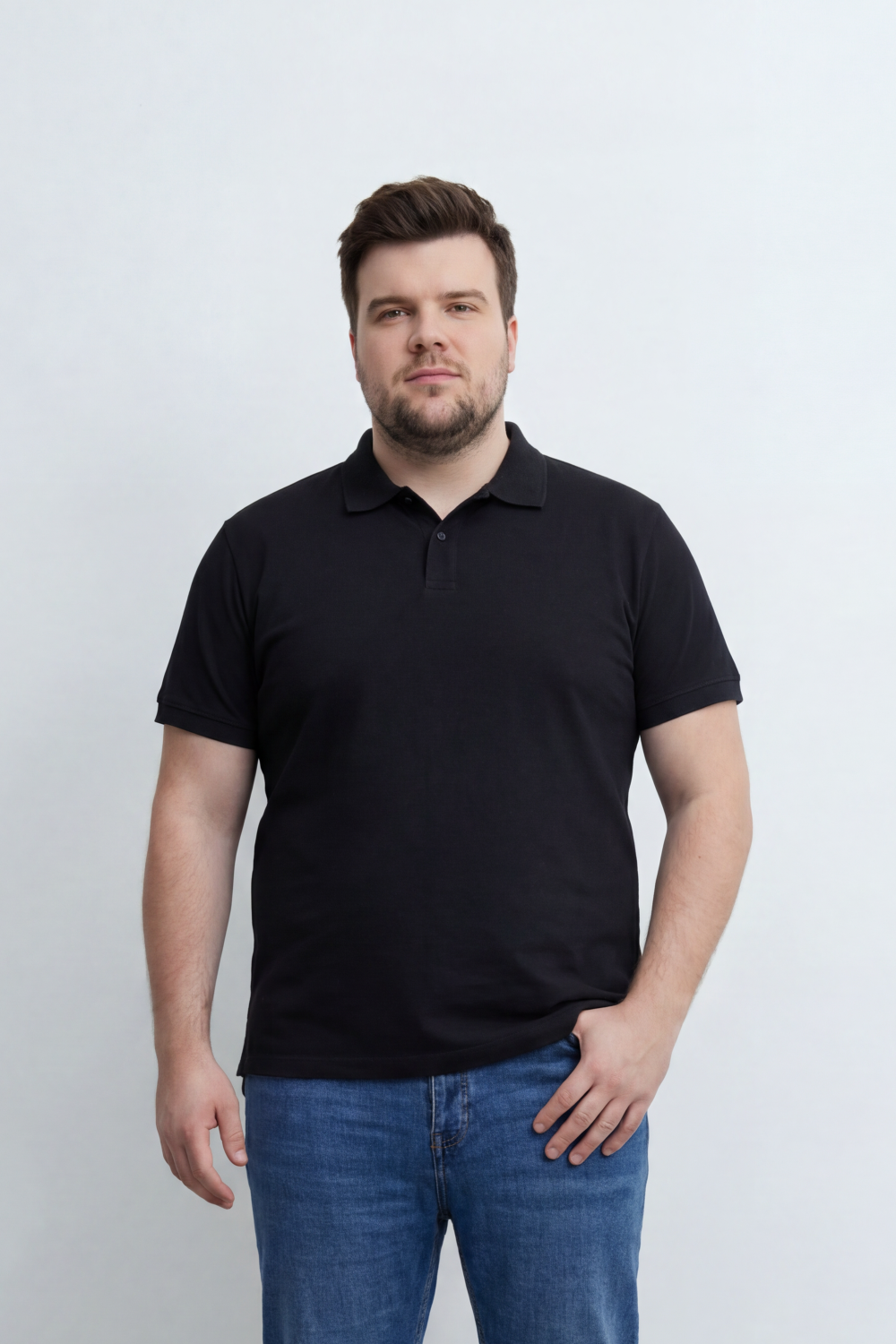 Men’s Tomato Store Soft Placket Polo T-Shirt Fine Grain Texture Covers The Plain Body Button Detail Big Size