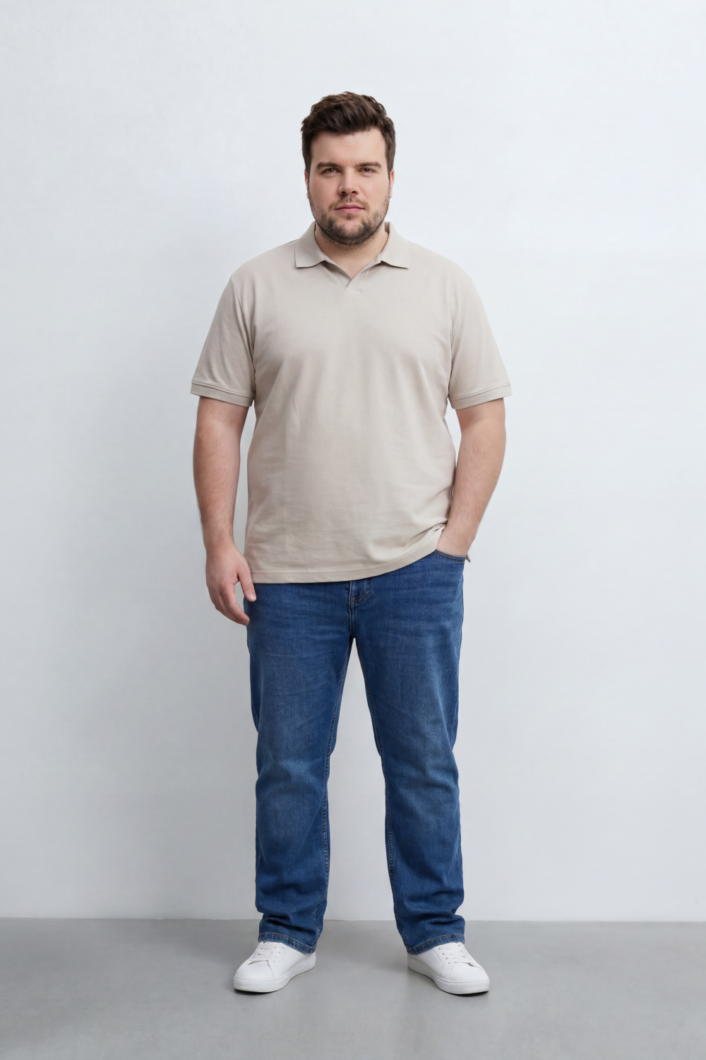 Men’s Tomato Store Soft Placket Polo T-Shirt Fine Grain Texture Covers The Plain Body Button Detail Big Size