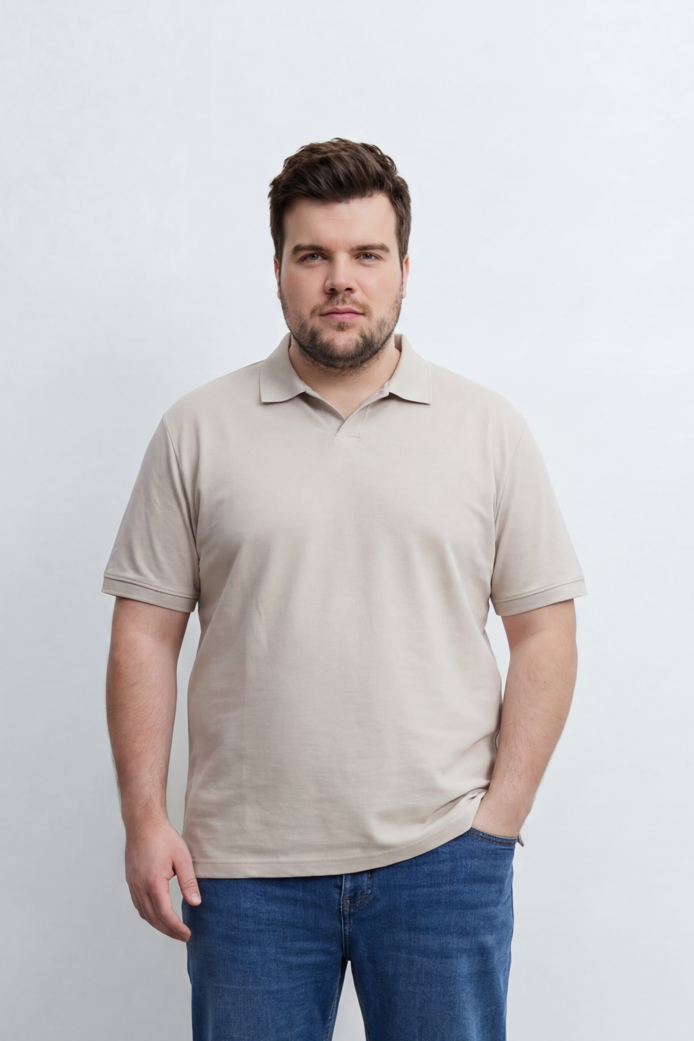Men’s Tomato Store Soft Placket Polo T-Shirt Fine Grain Texture Covers The Plain Body Button Detail Big Size