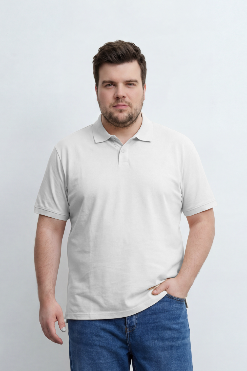 Men’s Tomato Store Soft Placket Polo T-Shirt Fine Grain Texture Covers The Plain Body Button Detail Big Size