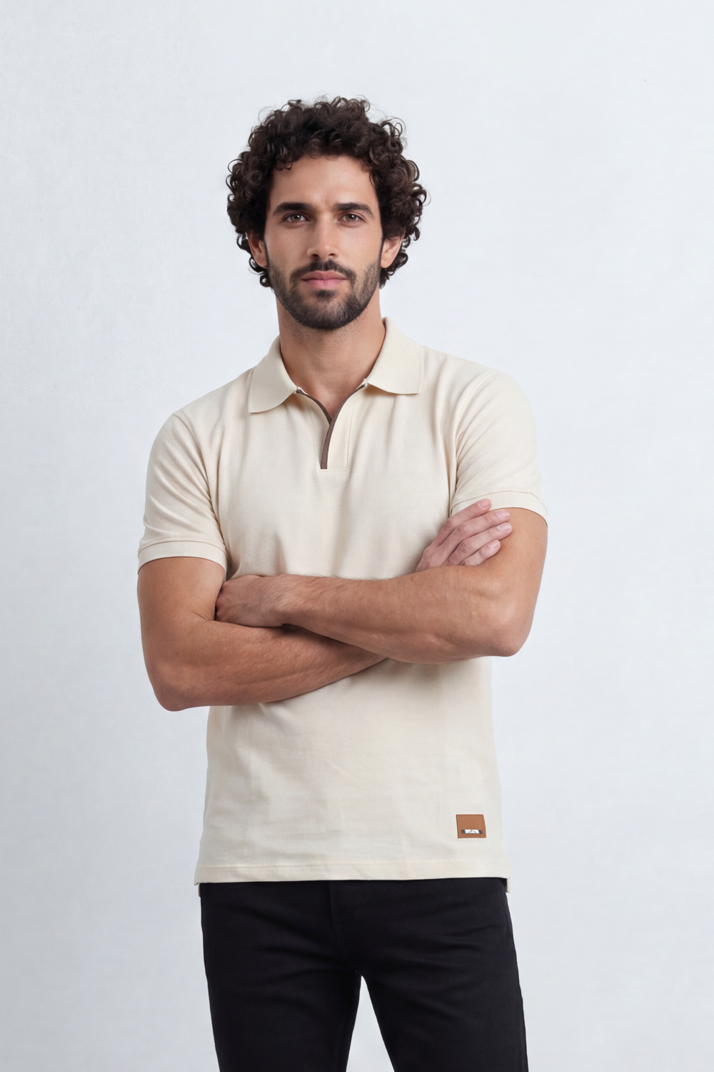 Men’s Tomato Store Clean Placket Polo T-Shirt Fine Micro Grain Surface Across Plain Body Open Placket Detail