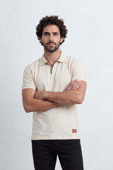Men’s Tomato Store Clean Placket Polo T-Shirt Fine Micro Grain Surface Across Plain Body Open Placket Detail