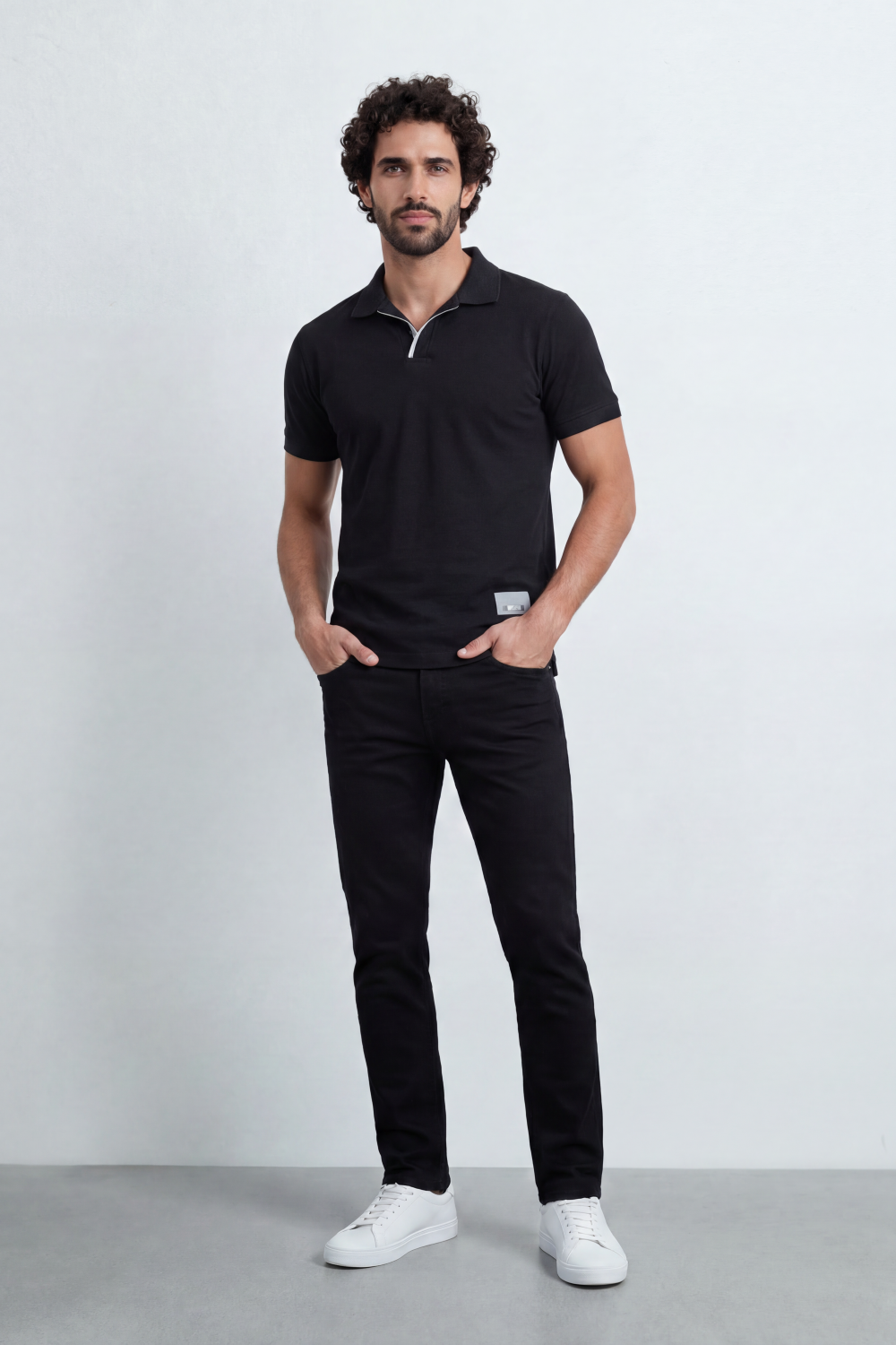 Men’s Tomato Store Clean Placket Polo T-Shirt Fine Micro Grain Surface Across Plain Body Open Placket Detail