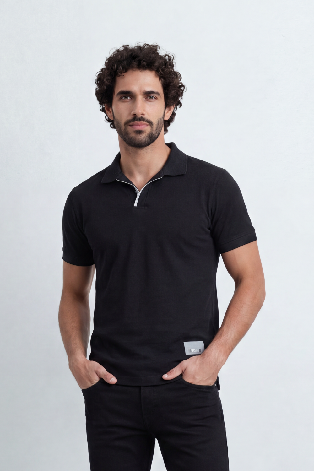 Men’s Tomato Store Clean Placket Polo T-Shirt Fine Micro Grain Surface Across Plain Body Open Placket Detail