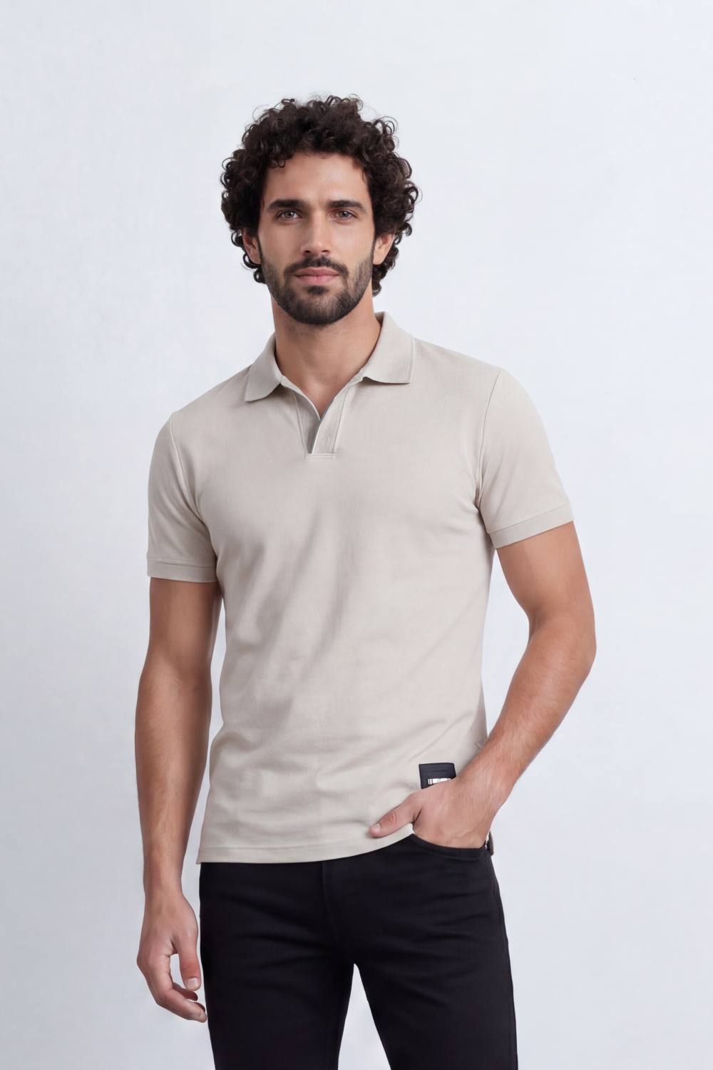 Men’s Tomato Store Clean Placket Polo T-Shirt Fine Micro Grain Surface Across Plain Body Open Placket Detail