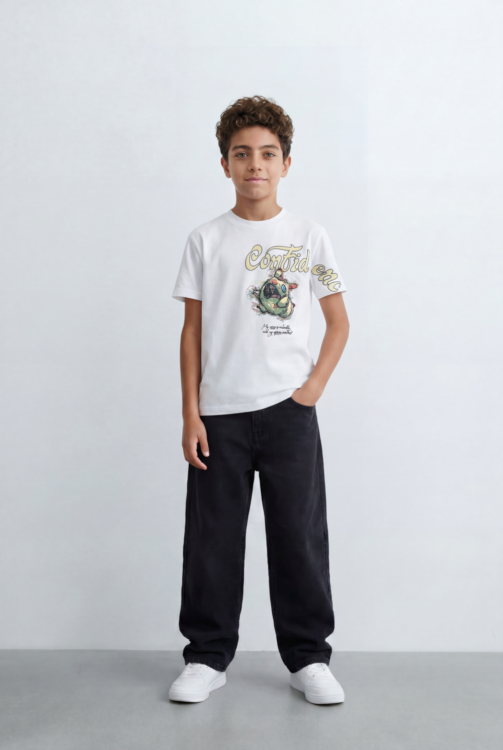 Boy's Tomato Store Artistic Graphic T-Shirt Confidence Typography Print Abstract Character Detail