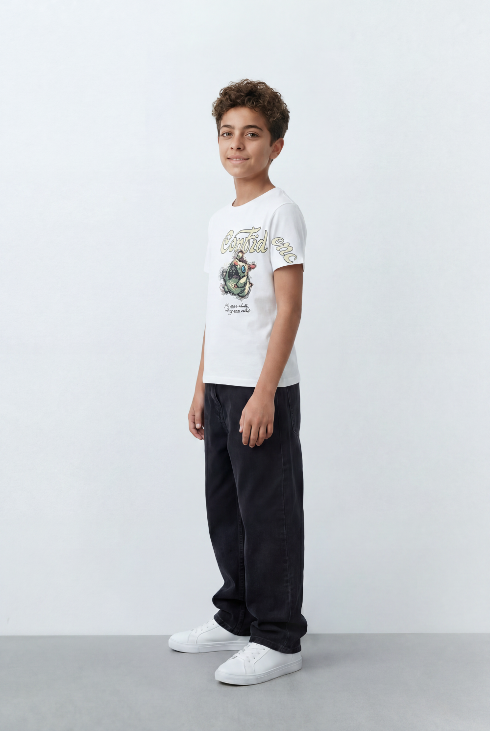 Boy's Tomato Store Artistic Graphic T-Shirt Confidence Typography Print Abstract Character Detail