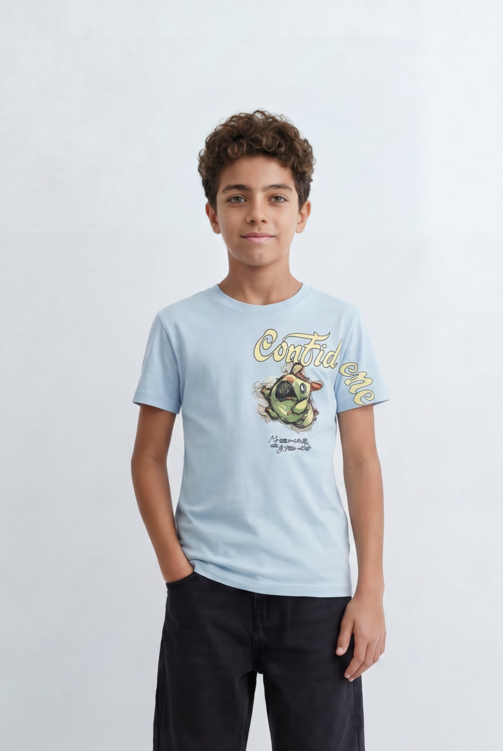 Boy's Tomato Store Artistic Graphic T-Shirt Confidence Typography Print Abstract Character Detail
