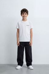 Boy's Back Graphic T-Shirt Showcasing Raised Geometric Artwork Typography Print