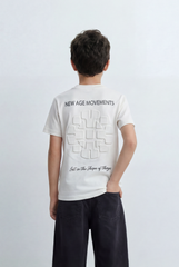 Boy's Back Graphic T-Shirt Showcasing Raised Geometric Artwork Typography Print