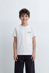 Boy's Back Graphic T-Shirt Showcasing Raised Geometric Artwork Typography Print