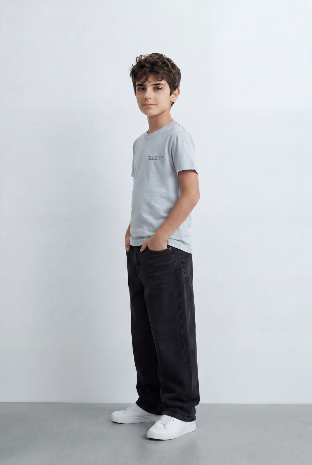 Boy's Back Graphic T-Shirt Showcasing Raised Geometric Artwork Typography Print