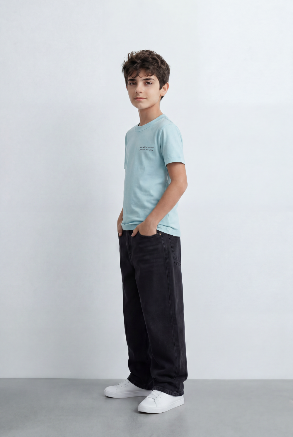 Boy's Back Graphic T-Shirt Showcasing Raised Geometric Artwork Typography Print