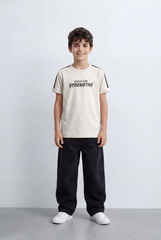 Boy's Graphic T-Shirt Bold Strengths Typography Print Contrast Shoulder Tape Details Turn Up Sleeves