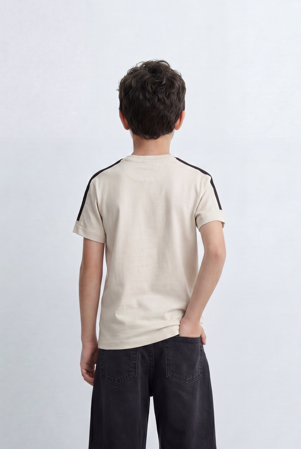 Boy's Graphic T-Shirt Bold Strengths Typography Print Contrast Shoulder Tape Details Turn Up Sleeves