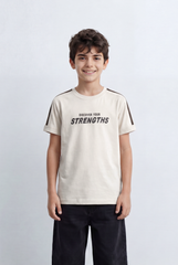 Boy's Graphic T-Shirt Bold Strengths Typography Print Contrast Shoulder Tape Details Turn Up Sleeves