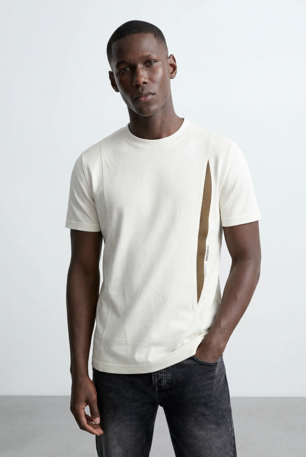 Men’s Tomato Store Vertical Contrast Panel Classic Crew Neckline Bold Design Details T-Shirt