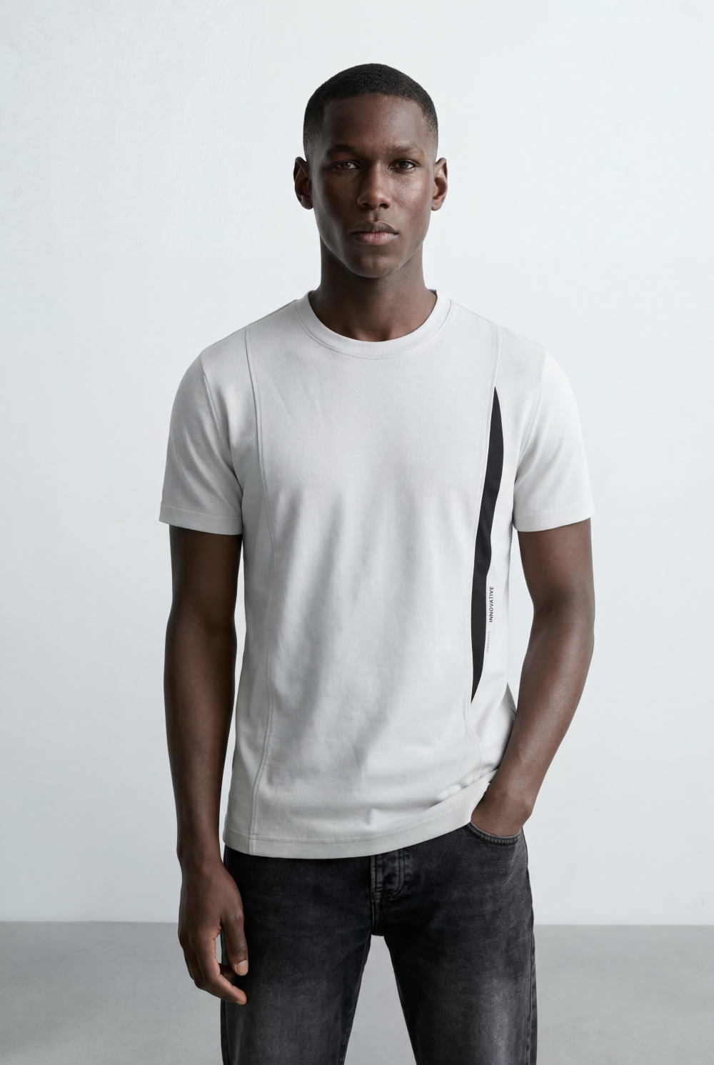 Men’s Tomato Store Vertical Contrast Panel Classic Crew Neckline Bold Design Details T-Shirt