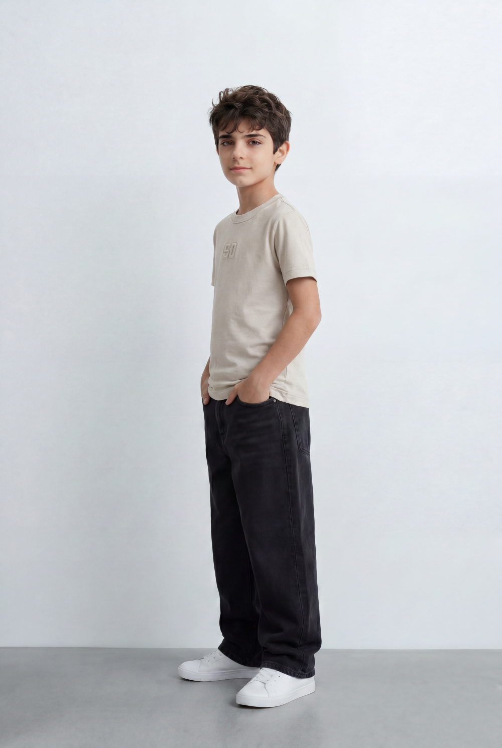 Boy's Minimal Graphic T-Shirt Featuring Tonal 50 Chest Detail