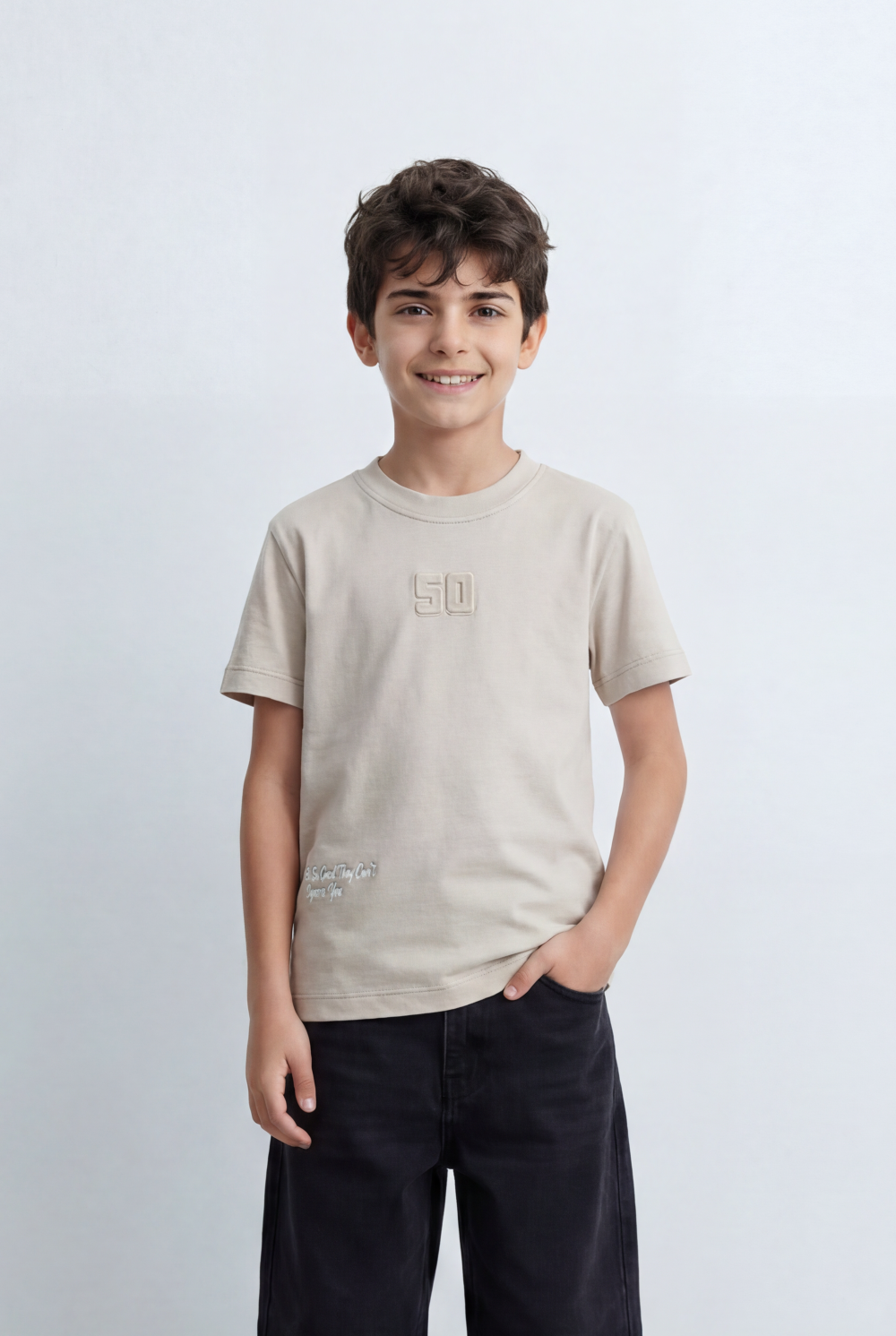 Boy's Minimal Graphic T-Shirt Featuring Tonal 50 Chest Detail