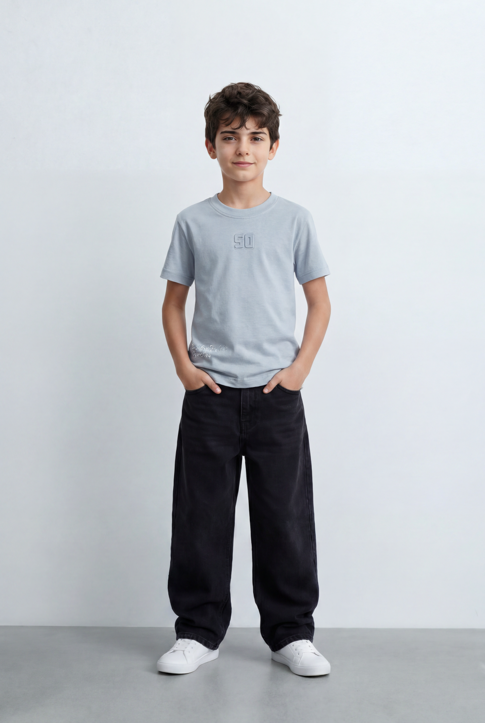 Boy's Minimal Graphic T-Shirt Featuring Tonal 50 Chest Detail