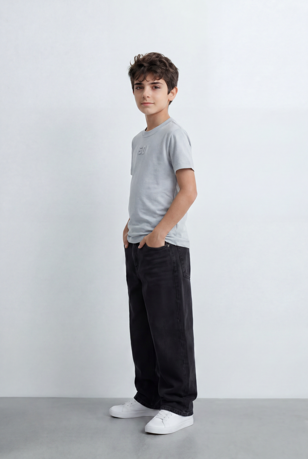 Boy's Minimal Graphic T-Shirt Featuring Tonal 50 Chest Detail