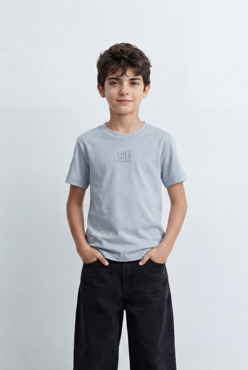 Boy's Minimal Graphic T-Shirt Featuring Tonal 50 Chest Detail
