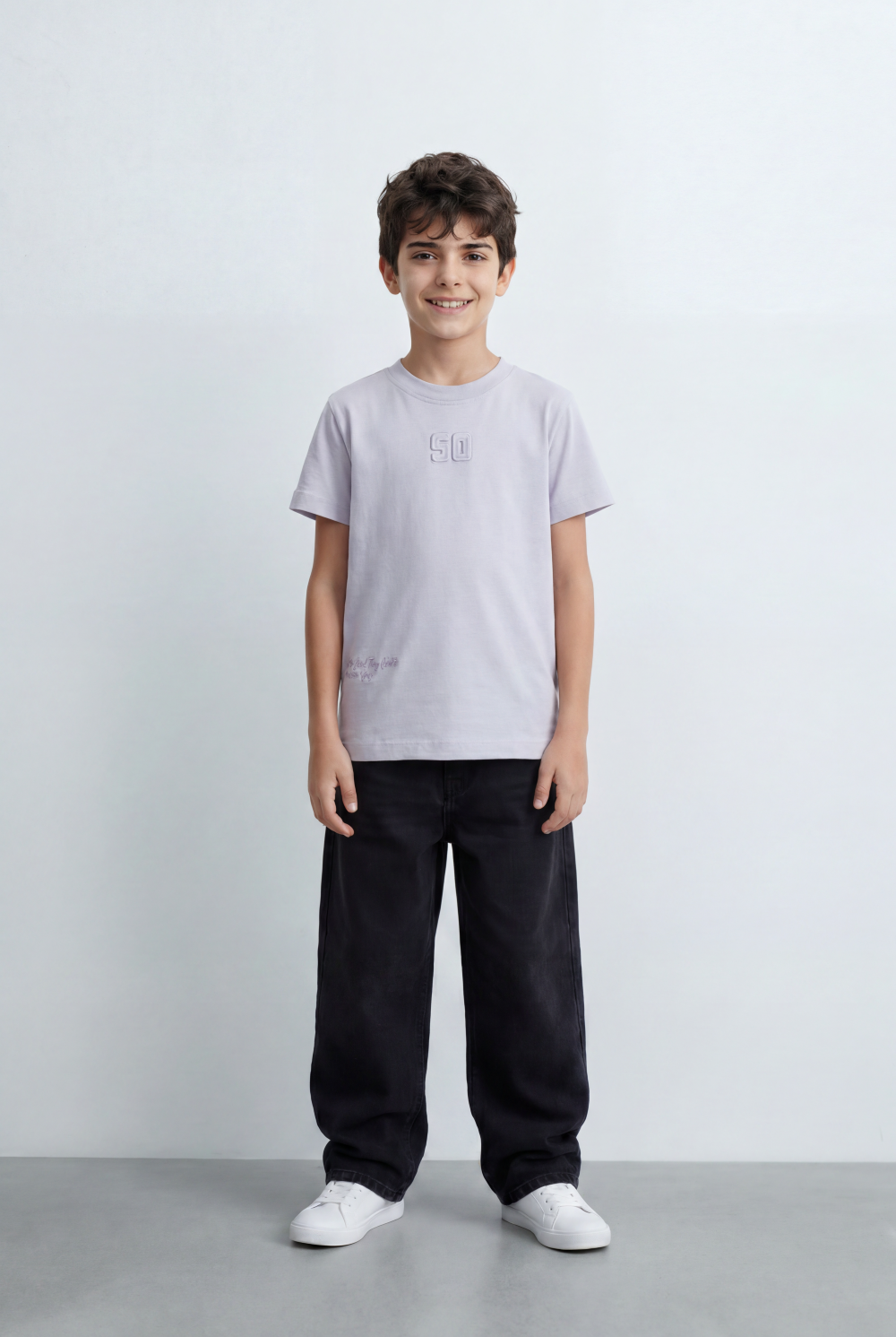 Boy's Minimal Graphic T-Shirt Featuring Tonal 50 Chest Detail