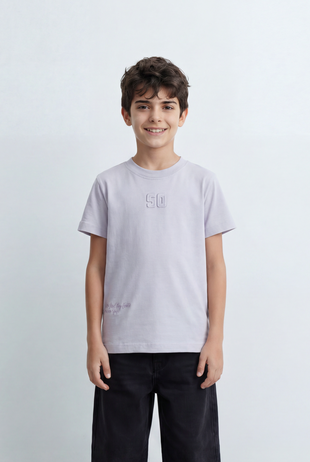 Boy's Minimal Graphic T-Shirt Featuring Tonal 50 Chest Detail