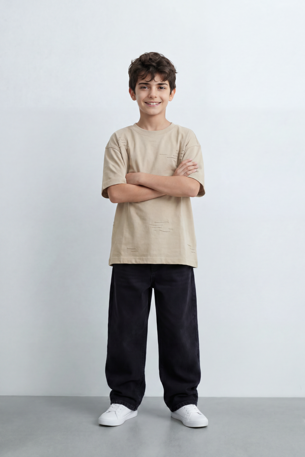 Boy's Tomato Store Slash Mark Oversized T-Shirt Tonal Broken Scratch Texture Scattered Across The Front Clean Solid Base Oversize