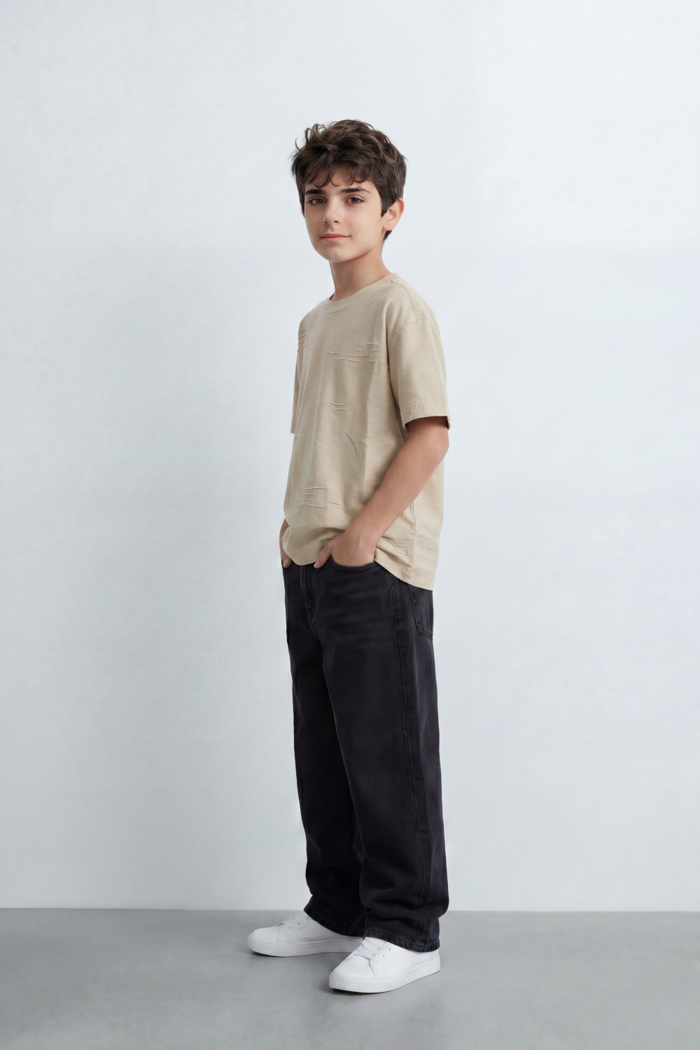 Boy's Tomato Store Slash Mark Oversized T-Shirt Tonal Broken Scratch Texture Scattered Across The Front Clean Solid Base Oversize