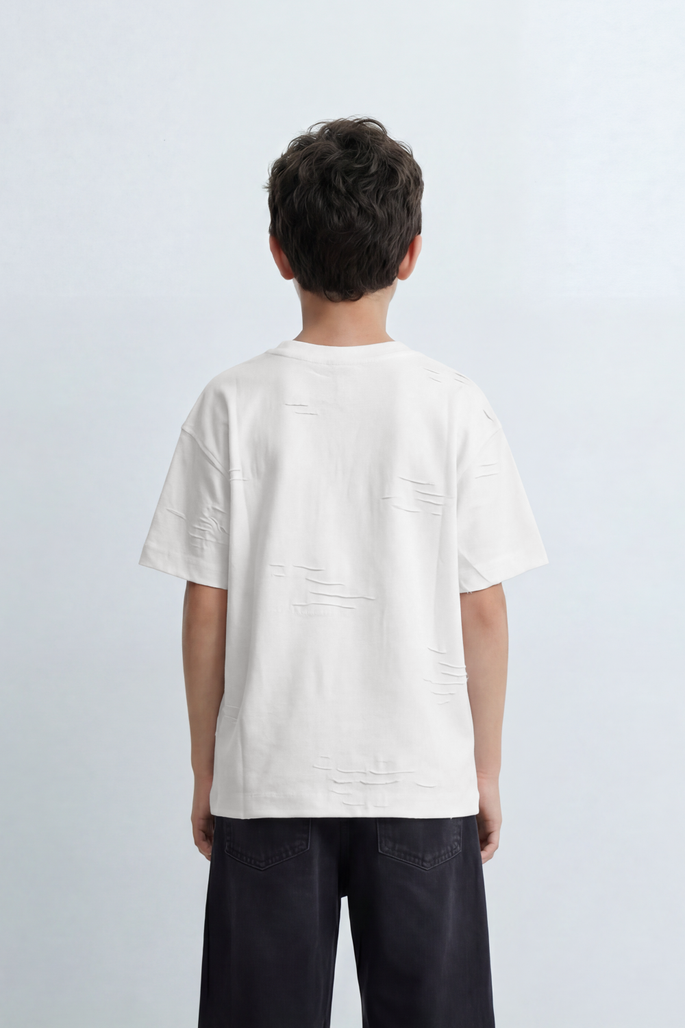 Boy's Tomato Store Slash Mark Oversized T-Shirt Tonal Broken Scratch Texture Scattered Across The Front Clean Solid Base Oversize