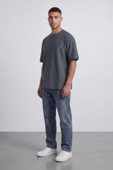 Men’s Tomato Store Graphite Scar T Shirt A Plain Body Broken With Tonal Scratch Mark Texture Scattered Front Detail Wide Relaxed Fit