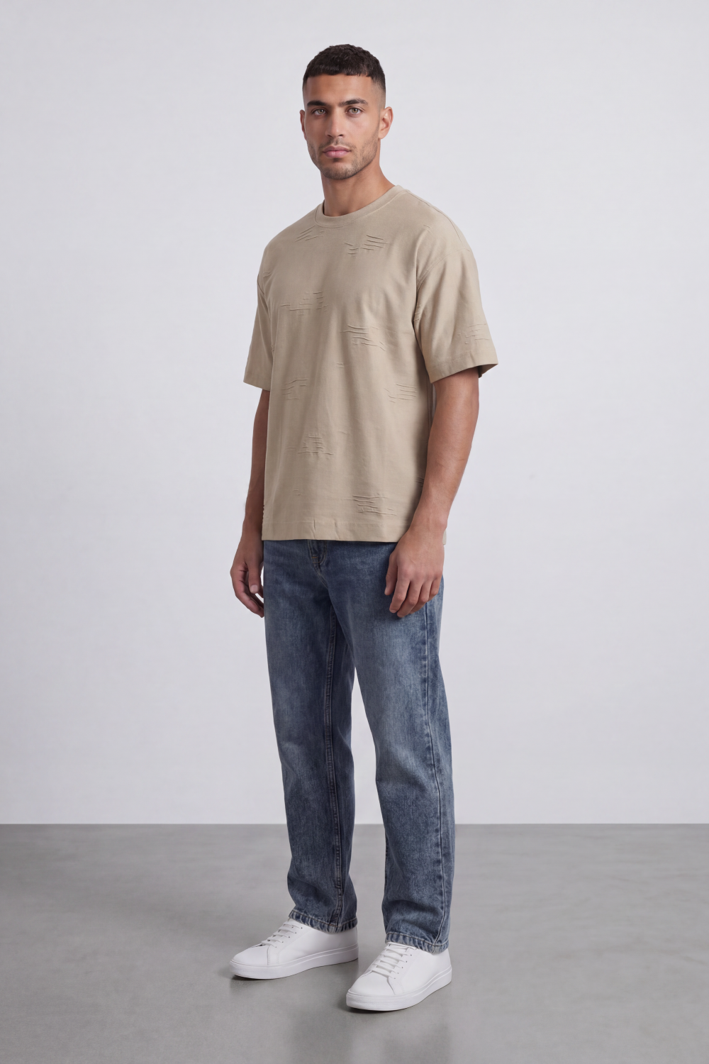 Men’s Tomato Store Graphite Scar T Shirt A Plain Body Broken With Tonal Scratch Mark Texture Scattered Front Detail Wide Relaxed Fit