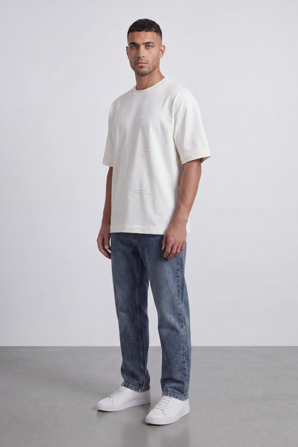 Men’s Tomato Store Graphite Scar T Shirt A Plain Body Broken With Tonal Scratch Mark Texture Scattered Front Detail Wide Relaxed Fit