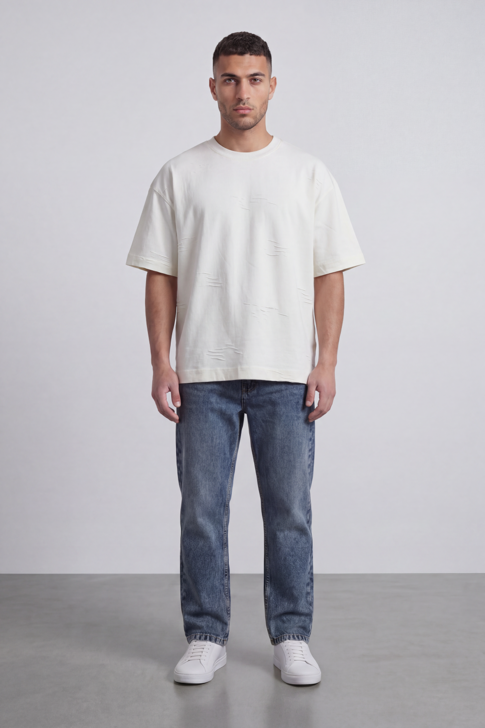 Men’s Tomato Store Graphite Scar T Shirt A Plain Body Broken With Tonal Scratch Mark Texture Scattered Front Detail Wide Relaxed Fit