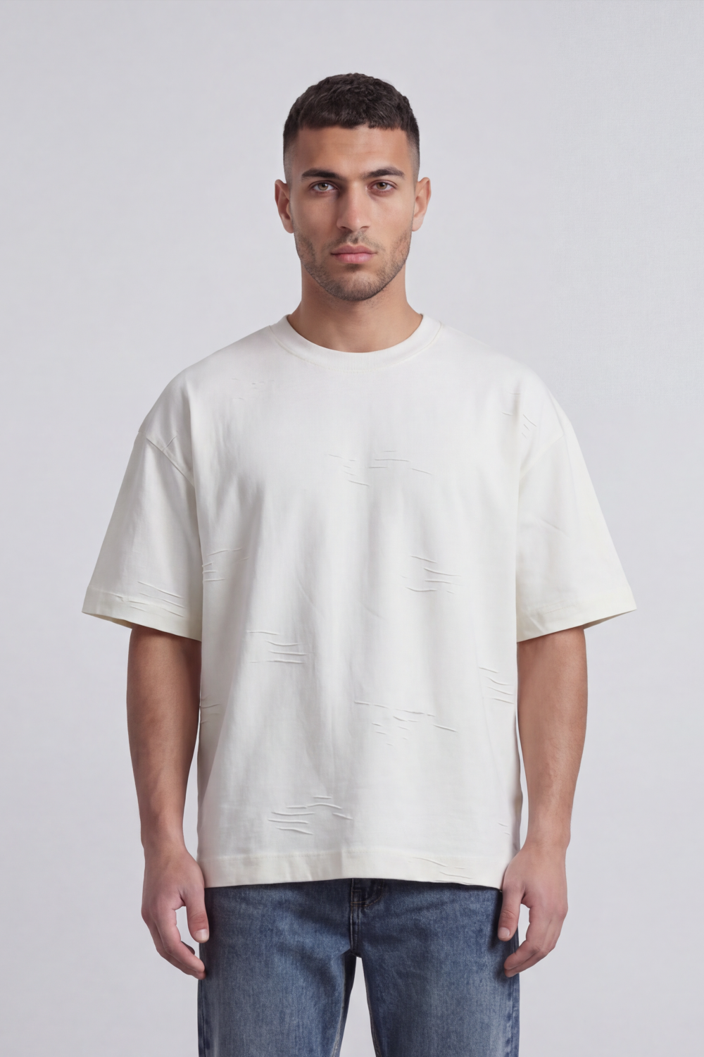 Men’s Tomato Store Graphite Scar T Shirt A Plain Body Broken With Tonal Scratch Mark Texture Scattered Front Detail Wide Relaxed Fit
